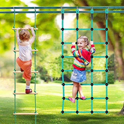 Climbing Cargo Net 30" x 77" Indoor Climbing net, Outdoor Cargo Webbing Net Playground Climbing Net for Treehouse 100% Nylon Material Rope Ladder - color: Green - 30" X 77"