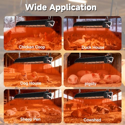 400W Heat Lamp for 60 Chickens Upgraded 12000H Large Chicken Coop Brooder Heater Carbon Fiber Bulb Waterproof Adjustable 2 Mode Temp Safe Design for Chicks Poultry Pets (Large) - size: Large(Includes 1 Frame + 1 Tube)