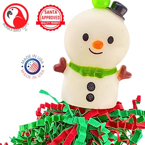 Bonka Bird Toys 3003 Christmas Snowman Crinkle 5" x 4.5" Plastic and Paper Bird Toy for Parakeets Lovebirds Cockatiels Parrotlets Senegals Quakers and Small Birds Cage Chew Shred Toy