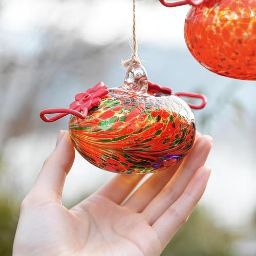 3PCS Glass Hummingbird Feeders for Outdoors Hanging Ant and Bee Proof - color: Color-D