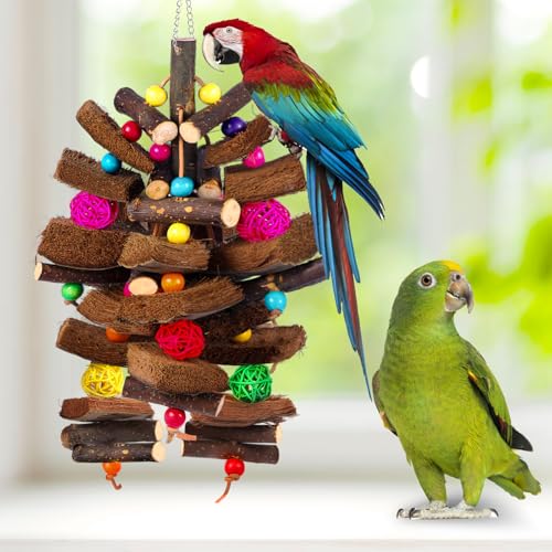Kyouki Bird Toy for Parrots，Cockatiels, Budgies, Conures, Macaws, Lovebirds, Amazons and Other Small/Medium/Large Birds - Chewable & Shreddable Natural Coconut Husk Enrichment Toy (Medium) - size: Medium Standard