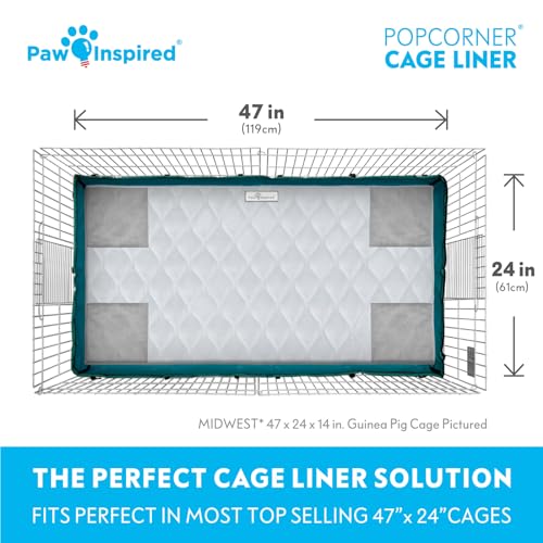 Paw Inspired PopCorner Guinea Pig Cage Liners | Washable Fleece Bedding or Pet Bed Mat for Small Animals | Super Absorbent Pee Pad with Reinforced Corners and Waterproof Bottom (Midwest, Light Gray) | Reinforced Corners, Super Absorbent Mat, Bedding, Wate