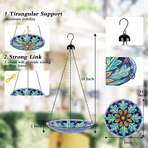 Hanging Bird Bath Outdoors Glass Bird Water Bowl Feeder Garden Decor | Hanging Bird Baths for Outside, Peacock Glass Bird Water Bowl Bird Feeders for Garden, Lawn Yard Decor - color: multi