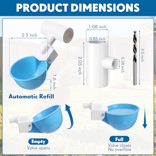 LemonRoad 30 Set Automatic Chicken Waterer Cups with 1/2" PVC Tee Fitting Chicken Drinking Bowl, Poultry Drinker Mounting Hole Opener,Water Dispenser Feeder for Duck, Goose, Pigeon(Light Blue) - color: Light Blue