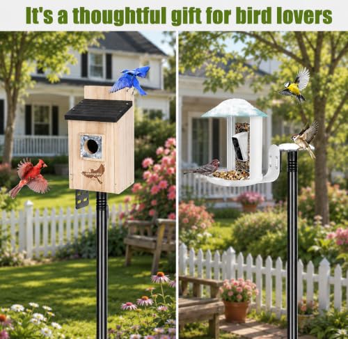 Bird Feeder Pole & Birdhouse Pole with Squirrel Baffle - 76 Inch Heavy Duty 1-Inch Diameter Metal Mounting Kit for Smart Bird Feeders, Patio & Garden (76in Pole) - size: 76in pole