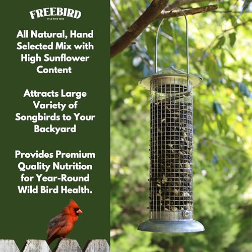 Freebird Premium Songbird Blend Wild Bird Seed for Outdoor Feeders - 5 lb | Premium bird food with black oil sunflower, safflower, millet and peanut pieces. Attracts cardinals, finches and chickadees.