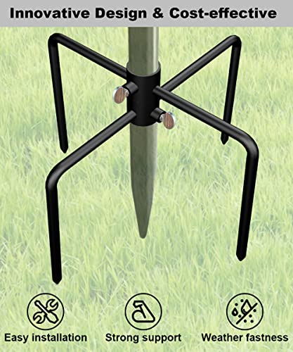Pole Stabilizer Stand Base with 4 Prongs for Outdoor Bird Feeder Pole, In-Ground Support Applies to 0.74” to 1.1” Shepherds Hook, Black, 1 Pack, Measure Before Purchase - size: M