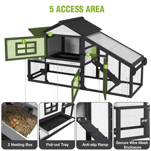 GUTINNEEN Large Chicken Coop with Wheels, Expandable Mobile Chicken House for Outdoor Use, Hen House Poultry Cage with Nesting Box, Leakproof Pull-Out Tray & UV-Resistant Roof – Black - color: (Black)