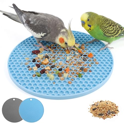 2 PCS Bird Foraging Toys, Soft Bird Slow Feeder Mats, Interactive Foraging Mats for Parakeet, Cockatiel, and Small Birds, Birds Enrichment Toys to Increase Feeding Time (Blue & Grey)
