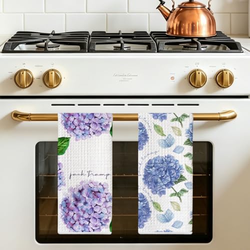 Jztco 2 Pcs Funny Trump Kitchen Towels, Anti Trump Gifts for Women | Hydrangea Waffle Hand Towels for Kitchen Home Decor, Absorbent Microfiber Dish Cloth Tea Towel 24x14 Inch - color: Multi 1357