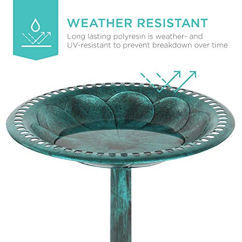 Best Choice Products 28in Pedestal Bird Bath, Vintage Outdoor Resin Accent Decoration w/Fleur-de-Lis Accents - Green - color: Green