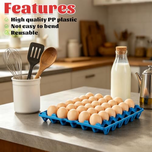 16PCS Plastic Egg Trays Egg Crates, Stackable Eggs Cartons Egg Flats, 30-Egg Storage Trays for Packing, Storage, Shipping (Blue, Red) - color: Blue/Red-16PCS