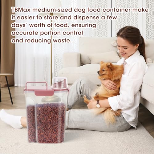 TBMax Portable Dog Food Storage Container 5 to 7 Lbs, Airtight Cat Food Container with Large Spout & Cup, Pet Food Storage Dispenser for Small Animal Kibble Storage, Dog Treat Bird Seed Container - color: Dusty Rose, size: 6 Qt