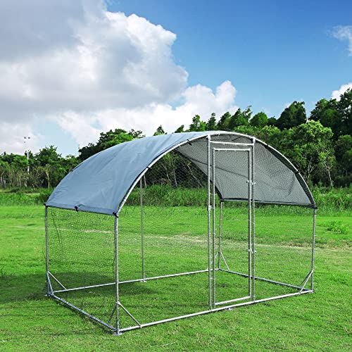 Large Metal Chicken Coop Round Top Upgrade Tri-Supporting Wire Mesh Chicken Run,Chicken Pen with Water-Resident and Anti-UV Cover,Duck Rabbit House Outdoor (6.5'L x 9'W x 6.5'H) - size: 78.0"L x 108.1"W x 78.0"H