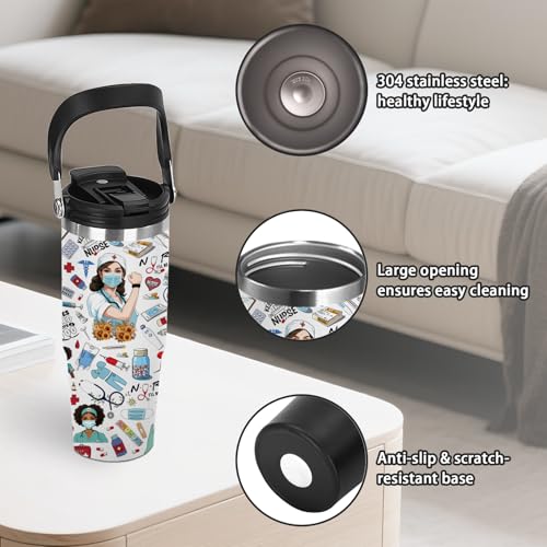 30oz Nurse Tumbler for Women - Leak Proof Stainless Steel Travel Mug with Handle & Flip Straw - Nurse Gifts for Women, Nurses Week, Birthday - BPA-Free, Fits Car Cup Holders, Work & Outdoor Use - color: Nurse2
