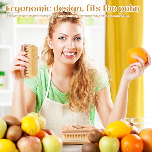 Vegetable and Fruit Cleaning Brush Scrubber Beechwood Handle Fruits Veggie Wash Brushes Potato Carrot Cucumber Mushrooms Washing Cleaner(Beige A, 1) - color: Beige a