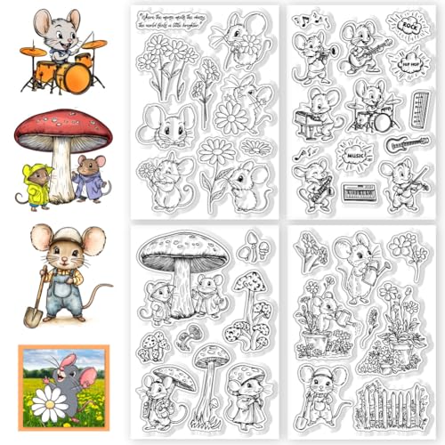 CHGCRAFT 4 Pcs Mouse Daily Pattern Clear Stamps Daisy and Music Silicone Stamp Seal for DIY Scrapbooking and Card Making Paper Craft Decor 6.3 × 4.3 Inch - style: Mouse
