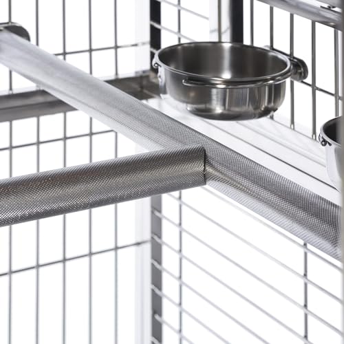 Prevue Pet Products Imperial Extra Large Stainless Steel Bird Cage | Big Birdcage Ideal for Parrots, Cockatoos, Macaws, Included Perch and Cups, Durable Cage with Wheels - size: 41.3"L x 27.9"W x 73.8"H