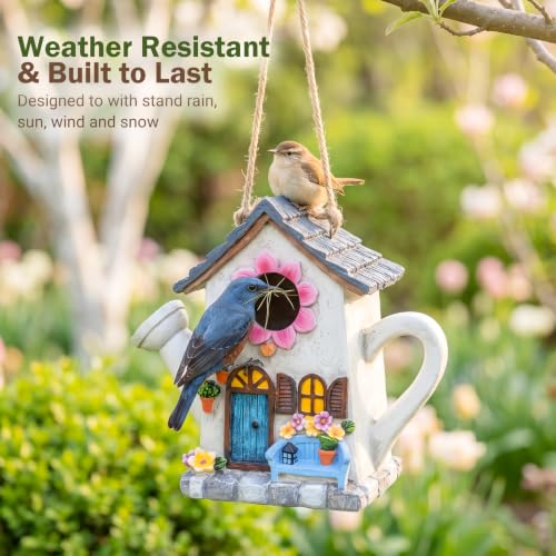 Yinns Bird House, Decorative Watering Can Wild Resin Bird Houses for Garden | Outdoor hanging wild birdhouse, garden decor for your backyard habitat, offering ideal nesting spots for bluebirds - color: A-Watering Can