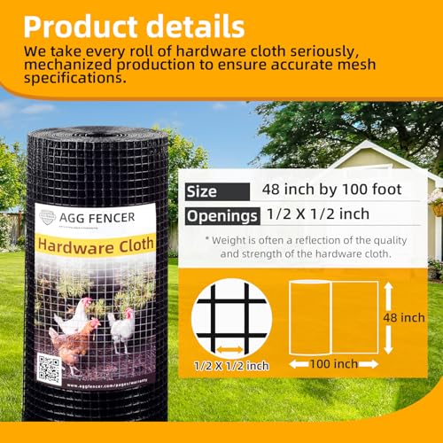 Black Hardware Cloth 1/2 inch 48 x 100ft PVC Coated Wire Mesh | PVC Vinyl Coated Fence Welded Metal Chicken Wire Fencing Roll, Garden Plant Fencing, for Chicken Coop and Home Improvement - size: 1/2 inch 48in x 100ft