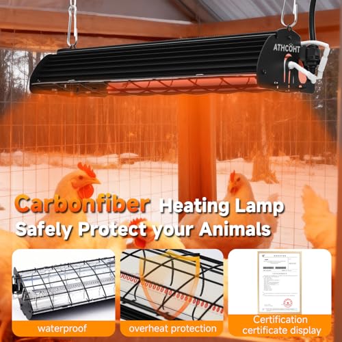 400W Heat Lamp for 60 Chickens Upgraded 12000H Large Chicken Coop Brooder Heater Carbon Fiber Bulb Waterproof Adjustable 2 Mode Temp Safe Design for Chicks Poultry Pets (Large) - size: Large(Includes 1 Frame + 1 Tube)