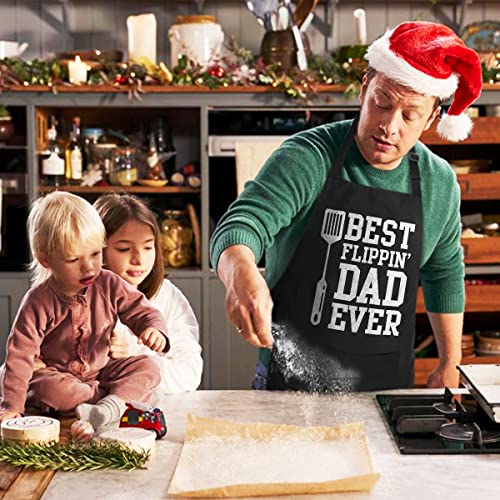 VAGAVY 100% Cotton, Black Funny Aprons for Men, Dad, Husband - Birthday, Father’s Day Grilling Gifts for Papa, Husband. - color: Best Flippin' Dad Ever