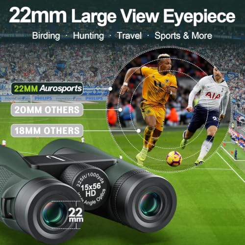 Aurosports 15x56 Binoculars for Adults - High Powered Bird Watching BAK4 & FMC Large Lens Clear Low Light Vision, Hunting Hiking Cruise Ship Men Gift