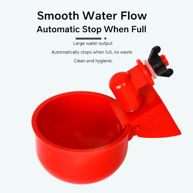 Poultry Waterer Cup – 2-Pack Automatic Drinking Bowls for Chickens, Ducks, Quail & Pigeons, Red 6.5 cm Ø, Constant Fresh Water, Screw-in Bucket or PVC System