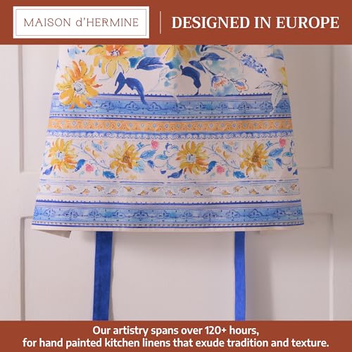 Maison d' Hermine Aprons for women with Pocket 100% Cotton (27.50"x31.50") | Adjustable Neck Strap & long ties Apron Men Chef Wedding Cooking Gardening Server Maid - color: 006 - Girassol