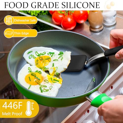 Silicone Cookie Spatula Turner 2 Pack Mini Brownie Spatula Flexible Kitchen Small Silicone Turner for Nonstick Cookware Heat Resistant No Scratch Flipper for Egg(Solid Flat,Black, Grey) - color: Black, Grey