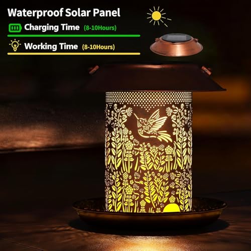 2 Pack Bird Feeders for Outdoors Hummingbird Gifts for Women Mom | Solar Lanterns Outdoor Waterproof Garden Decor Metal Solar Decoration OutsideLED Lanterns for Yard, Patio, Lawn, Pathway - size: Grass Hummingbird-2 Pack
