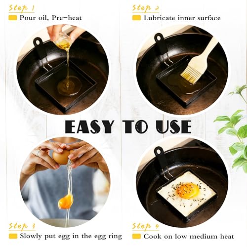 4 Pack Egg Rings for Frying Eggs, Round & Square Egg Cooking Stainless Steel, for English Muffins Pancake, with Silicone Handle