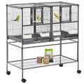 PawHut Divided Breeder Bird Cage with Rolling Stand Removable Metal Tray | Storage Shelf, Wood Perch, Food Container
