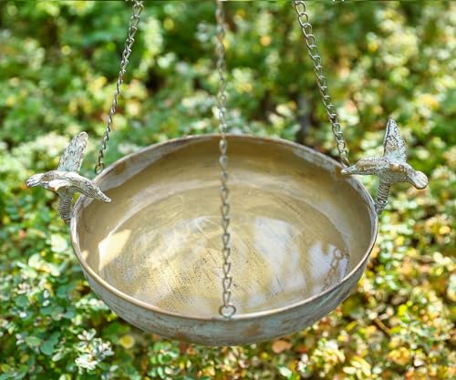 Hanging Bird Bath Feeder for Outdoor, 23" H Metal Birdbath | with Cast Iron Bird Decor, Vintage Tray for Garden Yard Patio, Green - color: Green