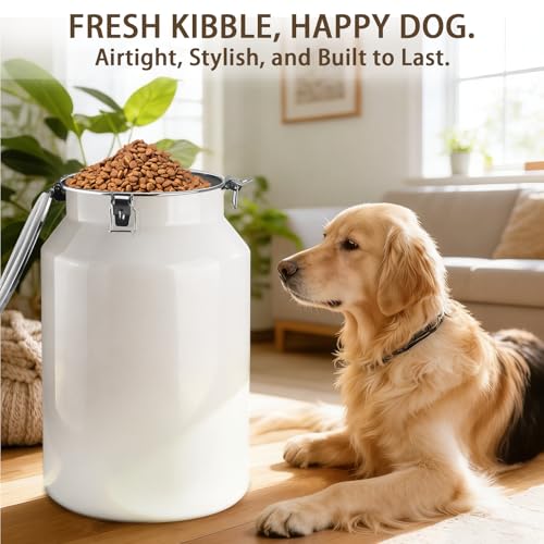 Dog-Cat Food Storage Container 45 lb/48 Qt, Large Stainless Steel Pet Food Bin with Airtight Lid & Scoop Included, Durable 304 Metal Storage for Dogs & Cats - size: 48Qt