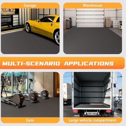 2.5mm Thickened 5Ft x 7.5Ft Garage Floor Mat Rubber Flooring Roll, Grey | 37.5sqft Diamond Plate PVC Rubber & Vinyl Flooring Roll, Non-Slip Floor Protector Mat for Garage Warehouse Basement Trailer - size: 4.9Ft x 7.5Ft-Grey