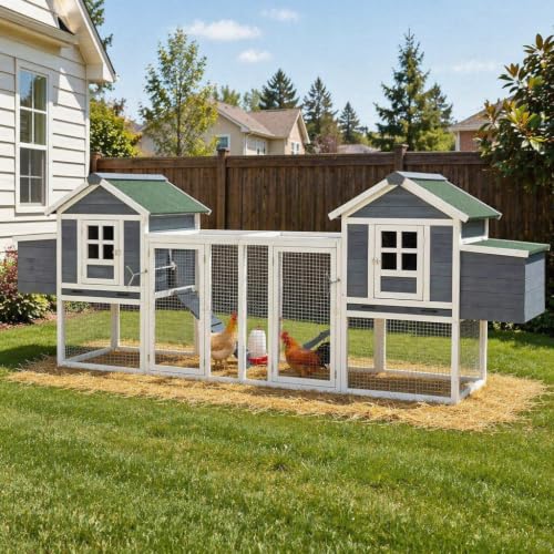 123" Large Chicken Coop for 6-10 Chickens | Outdoor Chicken Coop with 4 Nesting Boxes&Run Poultry Cage Hen House w/UV-resistant roof, predator-resistant wire mesh - color: Grey, size: 123.0"L x 27.5"W x 42.5"H