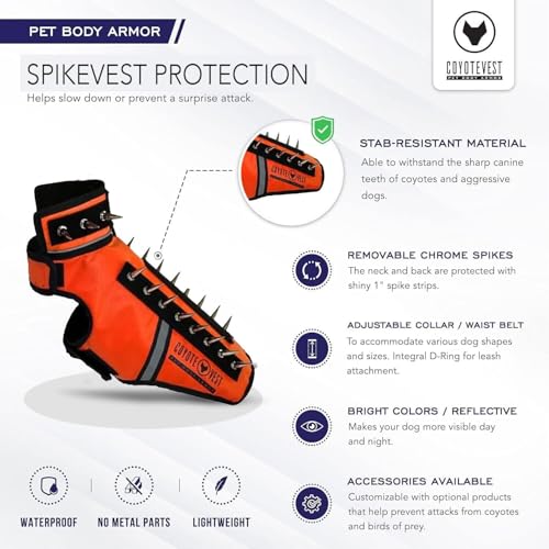 CoyoteVest SpikeVest Dog Harness, Made in the USA, XXS-Yellow | Stab-Resistant Protective Vest | Coyote Vest for Dogs | Defends Against Coyotes, Dogs, Birds of Prey | Reflective Safety - color: Yellow, size: XX-Small