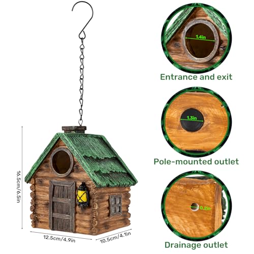 Bird House for Outside, Resin Bluebird House for Outdoors Finches, Cardinals and Yellow Finches Wild Bird Nesting, 5 Years Weatherable Decorative Stone Hanging Birdhouse for Yard Garden Decor