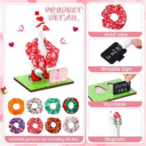 Relaxweex Magnetic Goose Key Holder Cute Resin Goose Statue with Mini Bow Tie Writable Interchangeable Signs Chalk for New Apartment Housewarming Gifts Office Table Desk Home Decor (Scrunchies) - style: Scrunchies