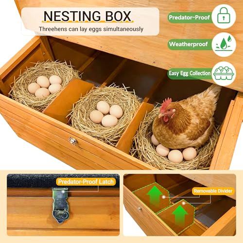 2-Story Chicken Coop for 6-8 Chickens, Sturdy and Easy to Assemble | Spacious 3 Nesting Boxes, Easy-To-Clean Pull-Out 2 Trays, Featuring A Foldable Ramp, And Asphalt Roof