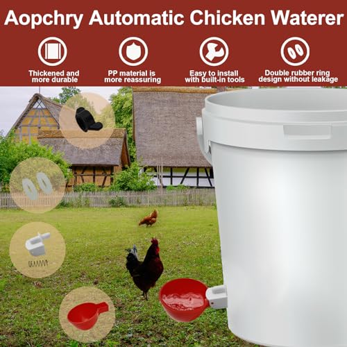 Automatic Water Cup Repair Kit, Nuts, Plugs, Gaskets & Springs for Red/Blue Chicken Waterer Cups (10 PCS)