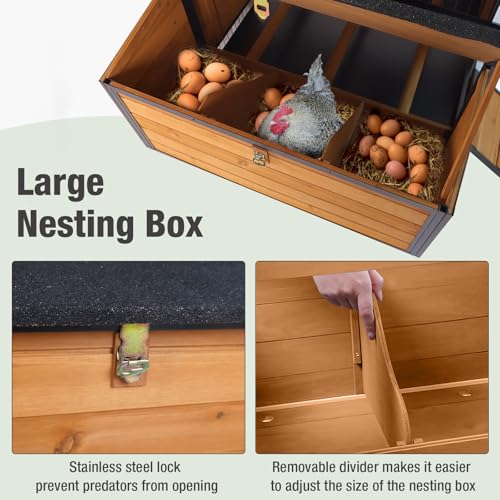 Mobile Chicken Coop with Wheels for 6–8 Chickens, Large Outdoor Chicken Coop with Run, Weatherproof Asphalt Roof, Dividable Nesting Boxes and Pull Out Trays，85.6" L x 40.6" W x48.2 H