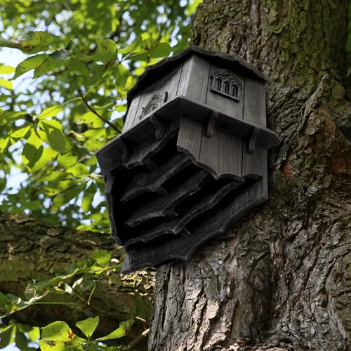 VIREESR Large Bat House for Outdoors,4-Chamber Castle Bat Box,200-Capacity | Cedar Wooden Bat House, Bat Boxes for Outside for Tree, 4 Chamber Design to Attract Bats, Weather-Resistant, Black - size: XL Black