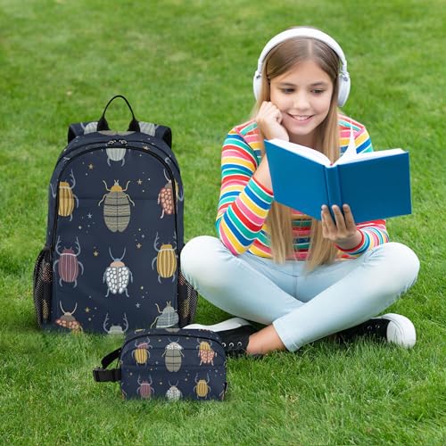 Beetle with Beetles Bugs and Insects Backpack with Lunch Bag, School Travel Backpack for Teens Boys Girls Kids Backpacks Set - color: Brown