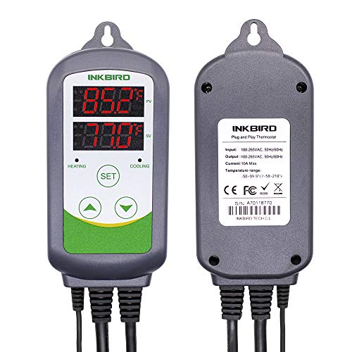 Inkbird ITC-308 Digital Temperature Controller 2-Stage Outlet Thermostat Heating and Cooling Mode Carboy Homebrew Fermenter Greenhouse Terrarium 110V 10A 1100W - size: Non-WiFi ITC-308