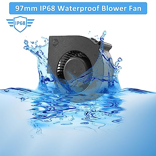 97mm 12V DC IP68 Waterproof Blower Fan with Speed Controller 1600-4000 RPM | 97mmx33mm High-Speed Powerful Exhaust Blower for Humid/Dusty Areas Inflatables Replacements Amplifiers Car Engines Computing - size: 9733