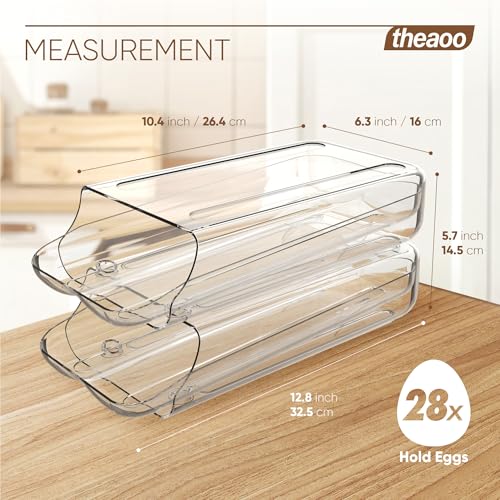 theaoo Egg Holder for Fridge, Automatic Rolling Egg Container, Clear, 2Pack | Quick Removable Inner Tray For Easy Egg Loading. Stackable Egg Dispenser For Refrigerator Storage and Organization - color: Clear, size: Pack of 2