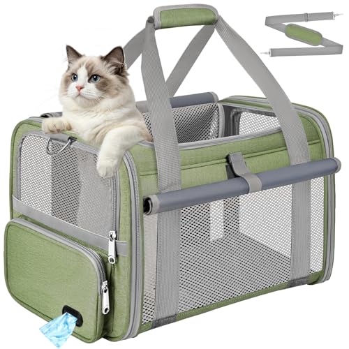 Cat Carrier Airline Approved Privacy Portable Top Load Pet Travel Bag | Soft Sided Pet Carriers for Small Cats Dogs Puppy up to 16 Lbs,Collapsible,Zipper Lock,Luggage Sleeve,2 Storage,Washable - color: Grass Green