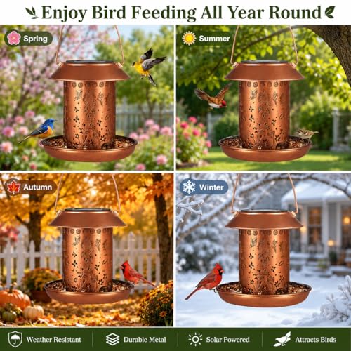 Sunflower Solar Bird Feeder Outdoor Waterproof Hanging Garden Decor | gift for women mom waterproof hanging solar lantern for yard patio christmas birthday daily decor - style: Sunflower + Butterfly
